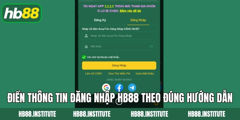 Đăng Nhập HB88 2 Điền thông tin đăng nhập HB88 theo đúng hướng dẫn