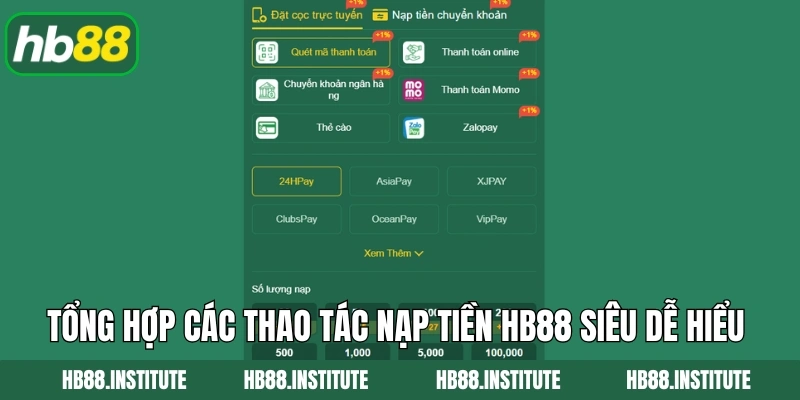 Tổng hợp các thao tác nạp tiền Hb88 siêu dễ hiểu 